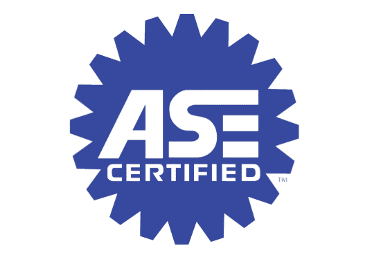 Blue ASE Certified logo with white text and gear shape.